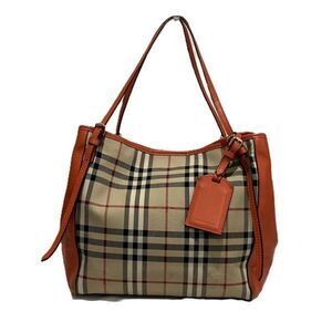 Burberry Check Canvas Leather Tote Bag